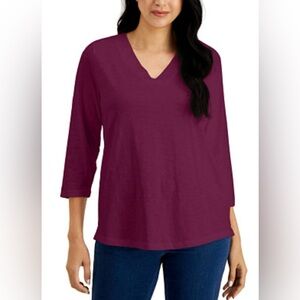 Karen Scott Plum V-Neck Blouse